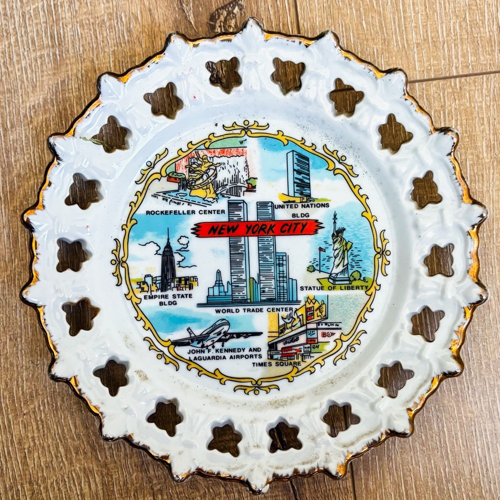NYC Gold Trim Vintage Korean Decorative Plate
